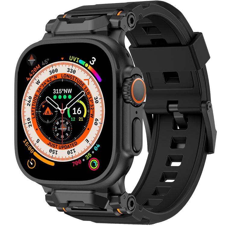 Levelo Nico Watch Strap for Apple Watch 49/46mm with Metal Buckle Closure, Compatible with SE Series 9, 8, 7, 6, 5, Silicone & Stainless Steel Finish, Lightweight & Flexible Fit, Sweat-Resistant & Water-Resistant, Hypoallergenic Material, Extended Band Interaction - Stealth Black