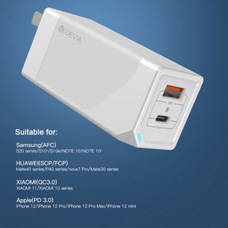 Devia Extreme Speed GaN PD + QC 4.0 Mini Quick Charger 65W UK - White