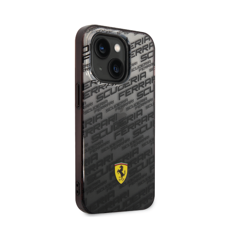 Ferrari Gradient PC/TPU Case with Allover Scuderia & Dyed Bumper iPhone 14 Compatibility - Black