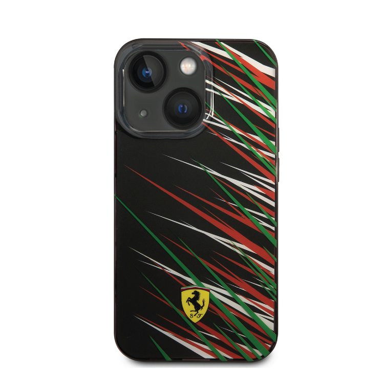 Ferrari PC/TPU Case with Double Layer Grass Print iPhone 14 Plus Compatibility - Black