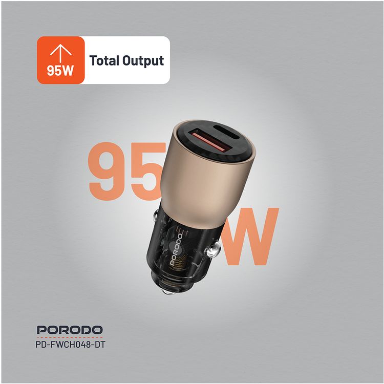 Porodo 95W Car Charger Transparent Multi-Device PD Charging, Simultaneous Fast Charging, Universal Compatibility - Desert Titanium
