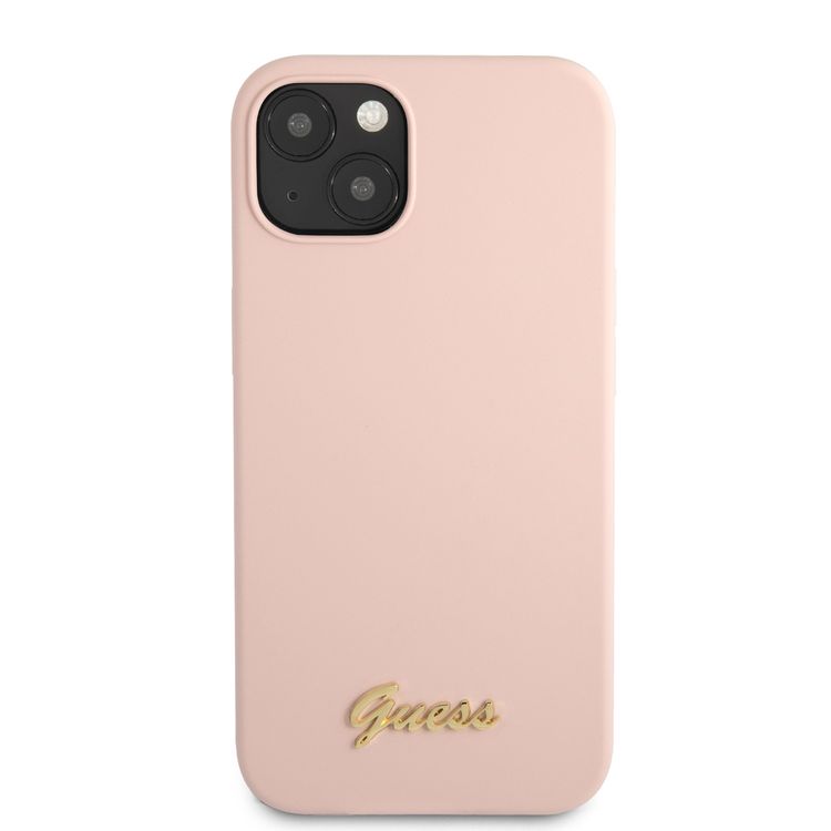 CG MOBILE Guess Liquid Silicone Case with Gold Metal Logo Script Compatible for iPhone 13 mini (5.4") Anti-Scratch, Easy Access to All Ports, Shock Absorption