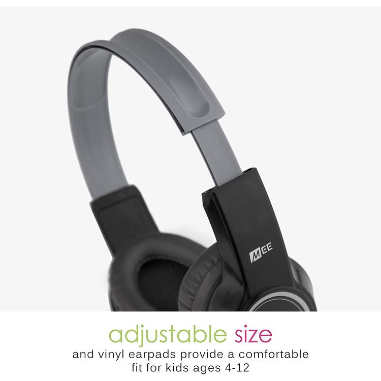 MEE Audio KidJamz Kids Headphone with Built-In Boom Microphone & Volume-Limiting Technology, 85dB, Tangle-resistant Cable, Adjustable & Flexible Headband, Noise-Cancelling - Black