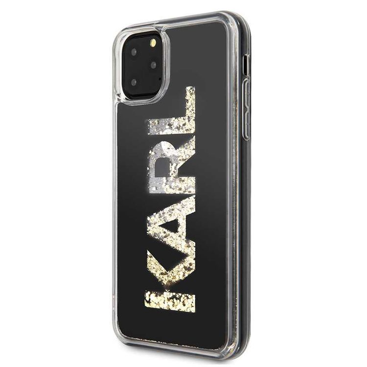 Karl Lagerfeld PC / TPU Transpareant Case with Gold Glitter for Apple iPhone 11 Pro Max - Black