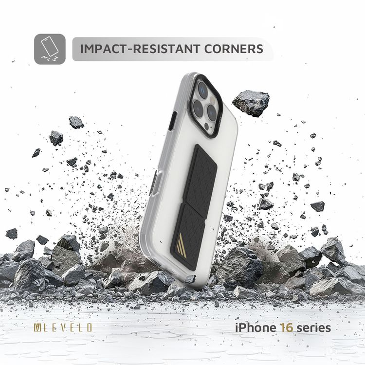 Levelo Morphix Clara Case for iPhone 16 Pro Max, Hybrid Material, Impact-Resistant Corners, Built-in Leather Grip, Metal Camera Ring - Black