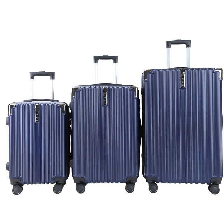 Levelo 3-Set ABS Luggage with Built-in Weighing Scale, Combination Lock, Iron Trolley, Double Wheels, Impact-Resistant Corners & Shock-Resistant, PP & Soft Rubber Handle - Dark Blue