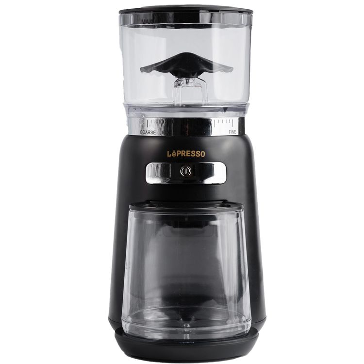 LePresso High Performance Coffee Bean Grinder with User-Friendly Design, 150W Power, Durable ABS Material, 210g Bean Box Capacity, 120g  Powder Cup Capacity - Black