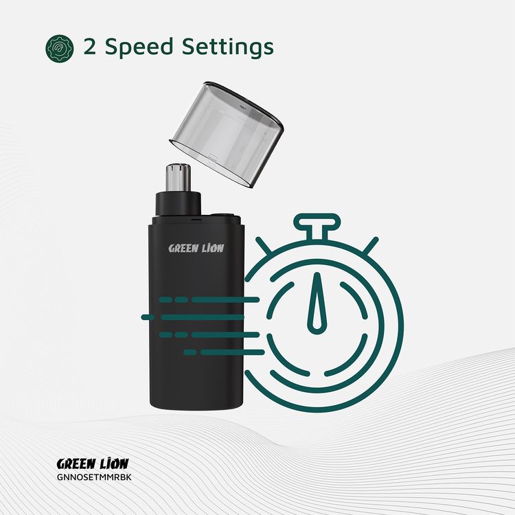 Green Lion Nose Pro Nose & Ear Trimmer with 2 Speed Settings, 360° Rotating Head, Detachable Cutter, 150mAh Battery, 100 Minutes Working Time & 90 Minutes Charging Time, Safety Protection - Black