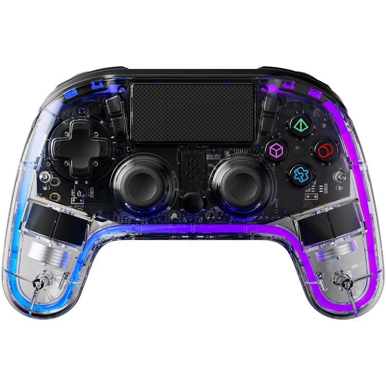 Porodo Gaming PS4 Gamepad Transparent Controller, PS4, PS3, PC (D-INPUT, X-INPUT), iOS, Android Compatibility, 3.5mm TRRS Audio Jack, Type-C Charging Port, 6-16 Hours Working Time - Clear