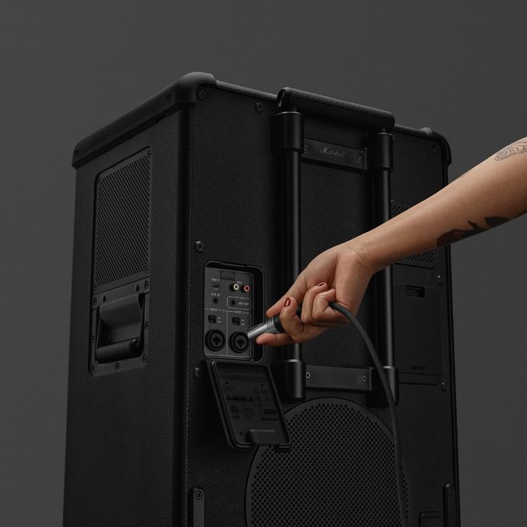 Marshall Bromley 750 Party Speaker with Stereo Sound, 40+ Hours Play Time, Light Show, >70m Bluetooth Range, Bluetooth Multipoint Connectivity, Microphone & Instrument Inputs, Rechargeable LFP Battery - Black / Brass