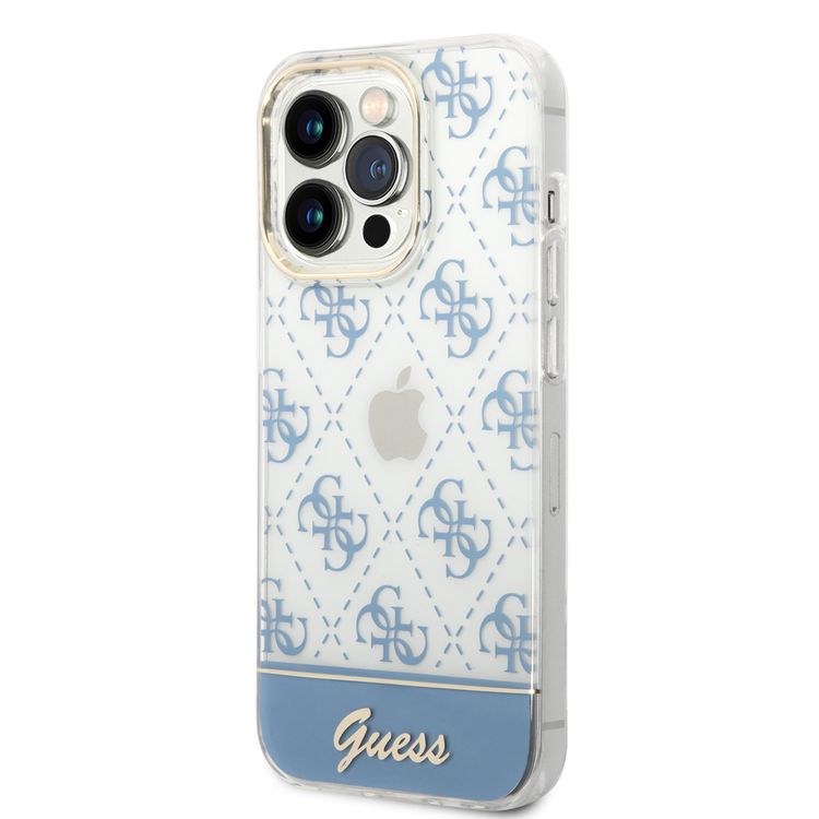 Guess IML Case With Electroplated 4G Pattern & Bottom Stripe Script Logo - Blue