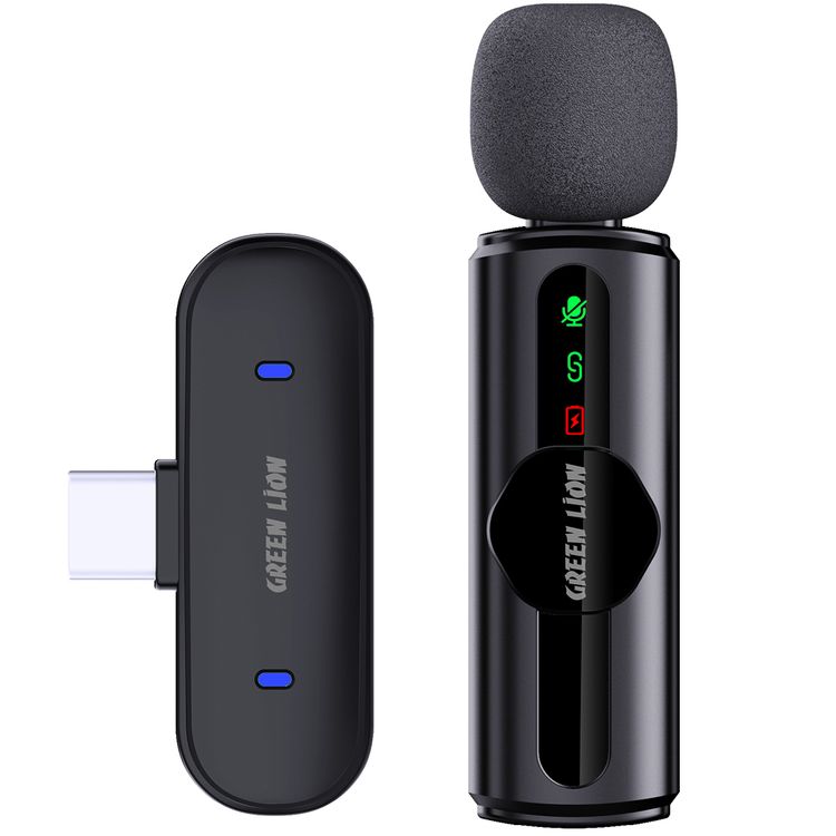 Green Lion GM-75X Microphone with 3-Level Noise Cancellation, 5 Hours Working Time, Less than 30 Milliseconds Latency, Single Microphone, USB-A, Type-C & Lightning Connectors - Black