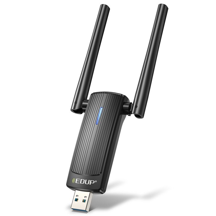 Porodo Dual Band WiFi Adapter with External Antenna, High-Speed USB 3.0, Windows OS Compatibility - Black