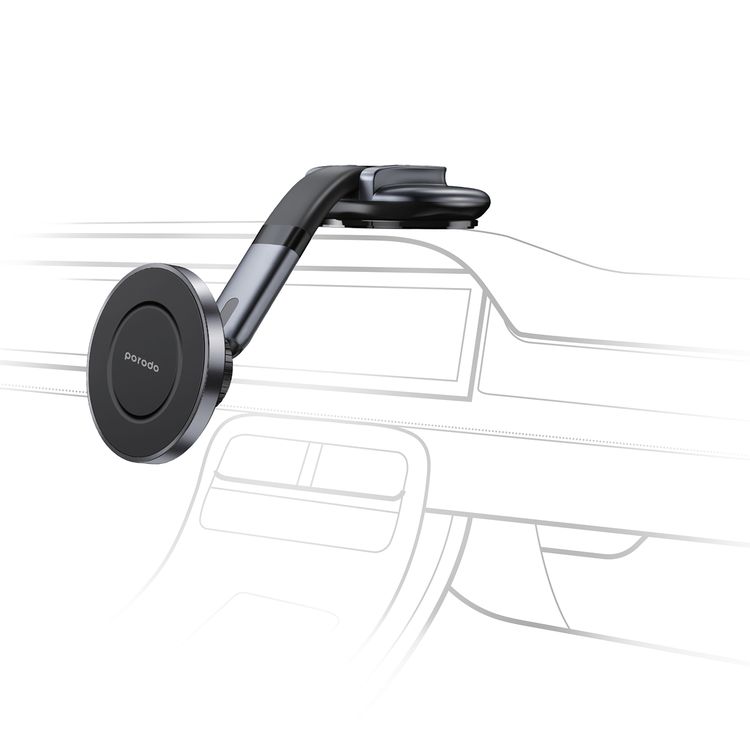 Porodo MagSafe Magnetic Phone Dash Mount Flexible Arm with 360° Rotation, Strong Suction Cup Base, Powerful Magnetic Hold, Metal Ring, Adjustable and Stretchable Design - Black