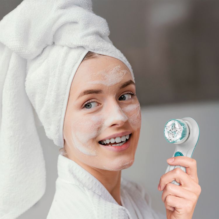 Porodo 4-in-1 Facial Cleansing Brush with 4 Brush Attachments, 2 Speed Levels, 360° Rotation, 500mAh Battery Capacity, 2 Hours Working Time, IPX6 Water Resistance Level, Type-C Charging Interface - White