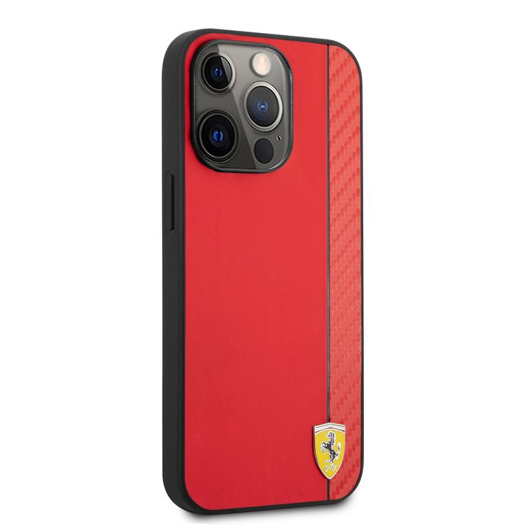 CG MOBILE Ferrari Hard Case PU Smooth & Carbon Effect Vertical Stripe Metal Logo Compatible for iPhone 13 Pro Max (6.7") Anti-Scratch, Easy Access to All Ports