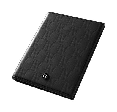 Levelo Bifold Black Genuine Leather Pocket Organizer with Debossed Logo, 8 Slots, Genuine Leather, Medium - Black