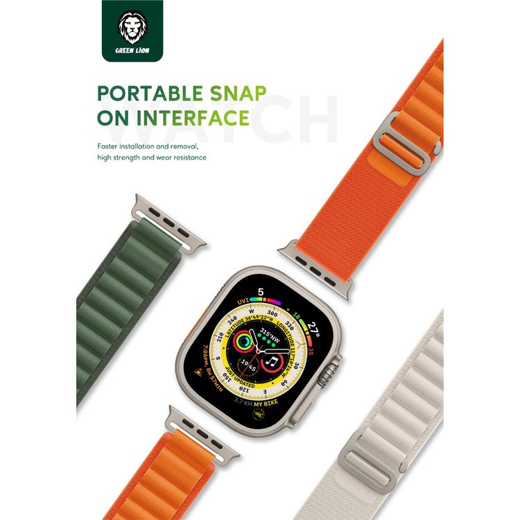 Green Lion Ultra Series High-Strength Watch Strap for Apple Watch 42/44/45/49mm, Polyester Material, Comfortable & Breathable, Ultra-Thin Design - Green
