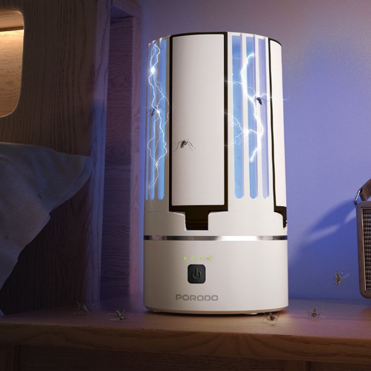Porodo Lifestyle 2-in-1 Portable Insect Killer Lamp with Safe & Silent Operation, 360° Coverage, Foldable LED Light, ABS Material, Type-C Charging Interface, 5 Hours Recharge Time, 4-16 Hours Usage Time, UV Mosquito Killing - White