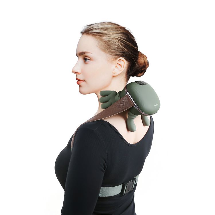 Porodo Lifestyle RelaxRobo Portable Heating Neck Massager with 3 Speed Levels, 2 Heating Levels, 2 Hours Working Time, Safety Auto Shut-Off, Adjustable Strap, Skin-Friendly Material, 4 Hours Charging Time, 2A Rated Current, USB-C Charging Port, ABS + Silicone + Leather Material - Green