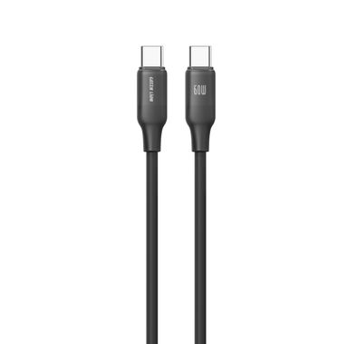 كابل Green Lion سيليكون USB-C إلى USB-C بسرعة نقل 480 ميجابت في الثانية، مرن وقوي، بطول 1 متر / 3.2 قدم، شحن ومزامنة، تيار 60 واط 20V/3A، طول 1 متر - أسود