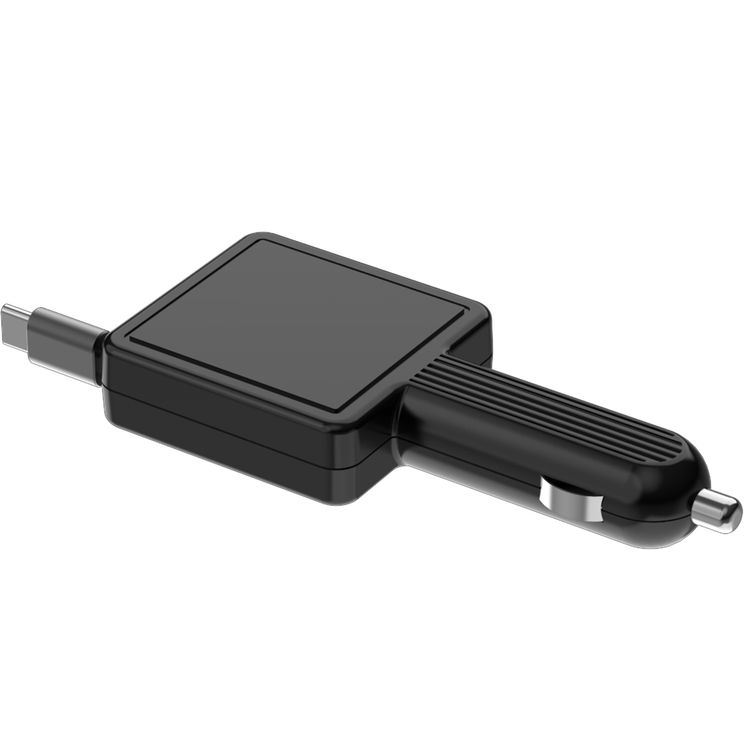 Green Lion Retractable 30W Car Charger, Telescopic Charging cable, Fast Charging, Built-in Fuse Cable - Black