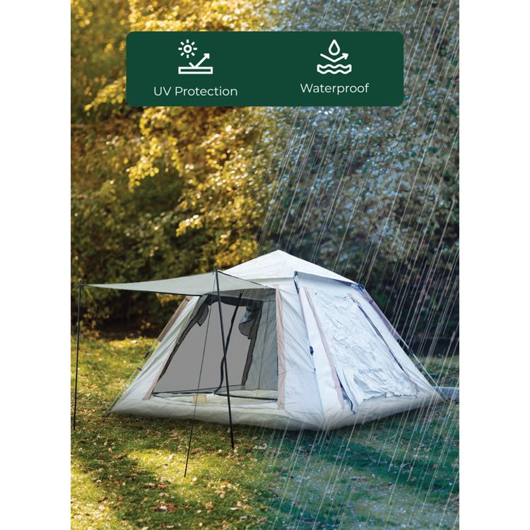 Green Lion GT-6 Camping Tent with Ventilated Mesh, UV Protection, Waterproof & Wind Resistance, 190T Polyester Carrying bag, 5-6 People Capacity, 2 Doors, 210D Oxford Fly - Beige