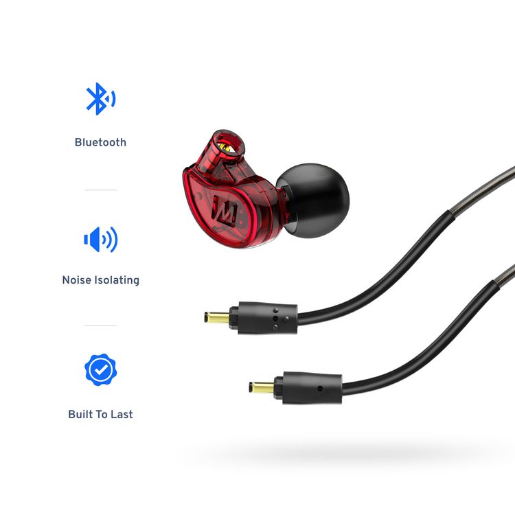 MEE Audio M6 Pro 2nd Generation In-Ear Monitors Headphones Wired + Wireless Combo Pack: Includes Stereo audio Cable and Bluetooth audio Adapter (Red)