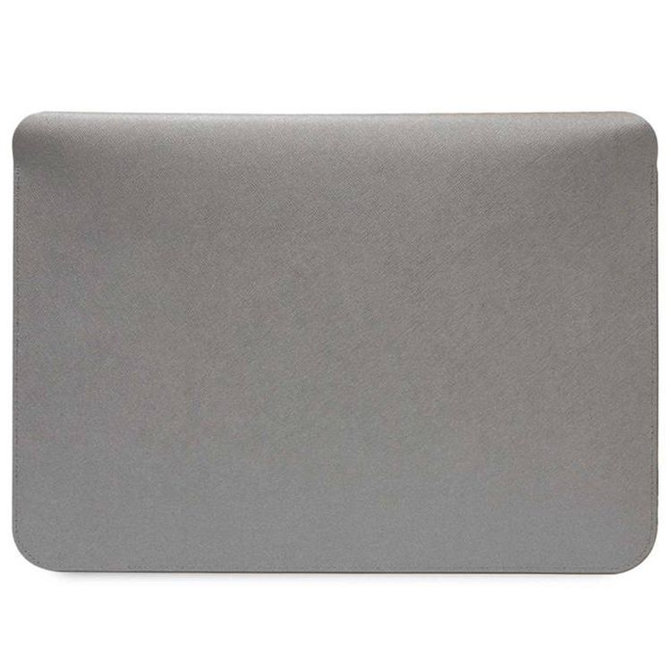 Karl Lagerfeld  Saffiano Laptop Sleeve for Computer 13" / 14" with Karl & Choupette NFT Logo, Genuine Leather Material, Water-Resistant, Magnetic Lock - Silver