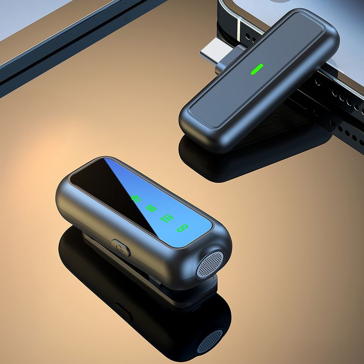 Green Lion GM-65X Microphone with Type-C Devices, ANC Noise Reduction, Omnidirectional Microphone, 1-2 Hours Charging Time, 20m Transmission Range, 6 Hours Battery Life, ABS Material, 60mAh Battery Capacity, Type-C Charging Port, Plug & Play, Digital Display - Black