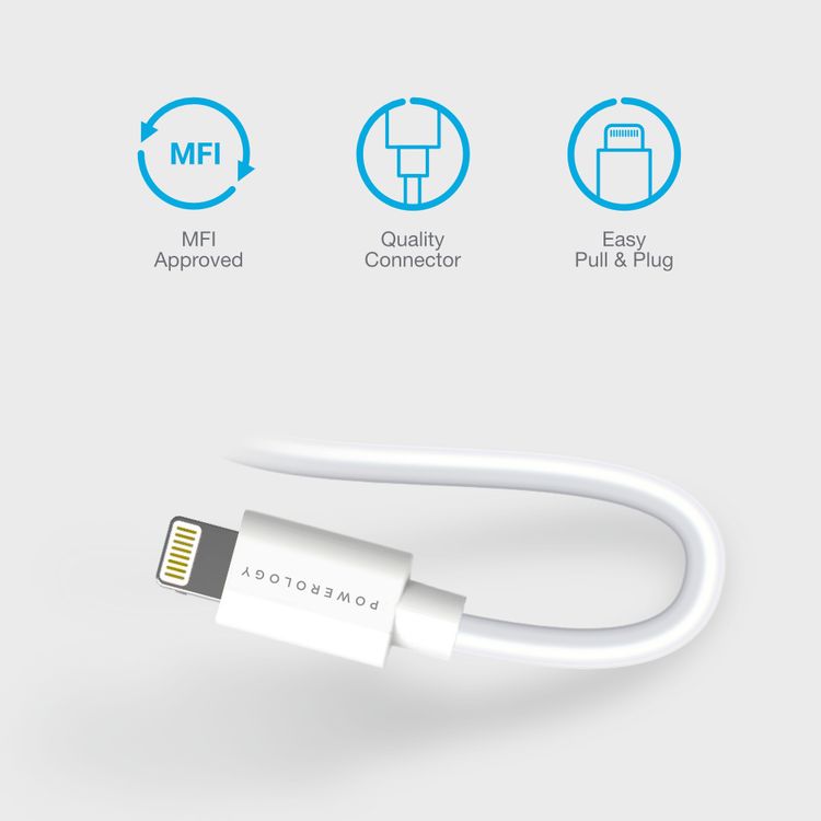 Powerology USB-A to Lightning Cable 3M Fast Charging  Data Sync - White