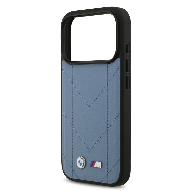 BMW MagSafe PU Quilted Leather Case with Metal Logos for iPhone 17 Pro Max, Slim Profile, Easy Snap-On Design, Sustainable Packaging, Drop Protection - Blue