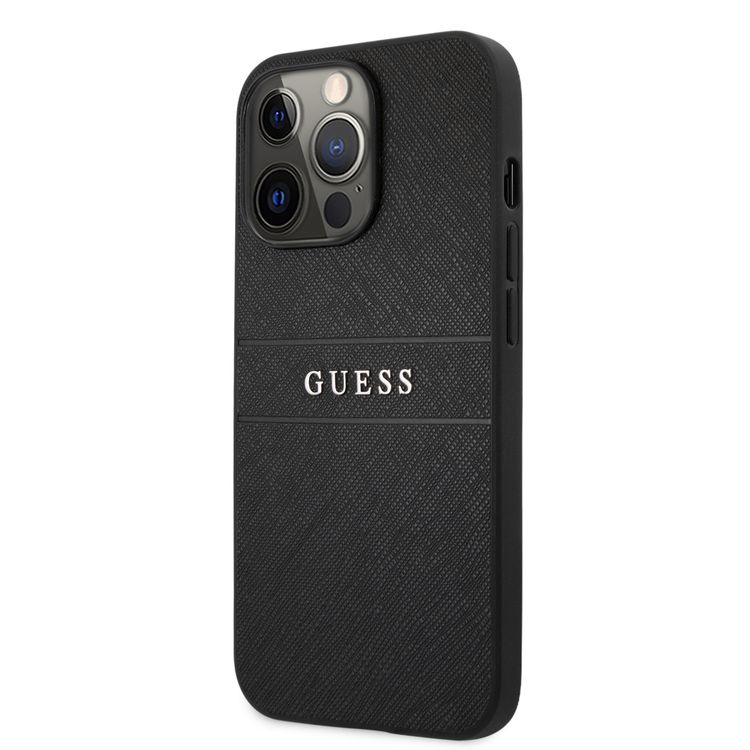 CG MOBILE Guess PU Leather Case Saffiano with Metal Logo Hot Stamp Stripes Compatible for iPhone 13 Pro (6.1") Anti-Scratch, Easy Access to All Ports