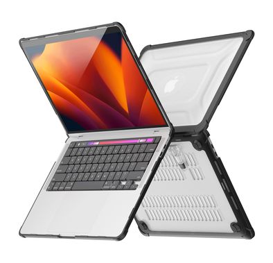 Levelo Espectro Case for MacBook Air 13.6" (2022-2024), 360° Full Protection, Foldable Stand Design, Built-in Air Vents, Shock-Proof Edges, Easy Installation & Removal - Black