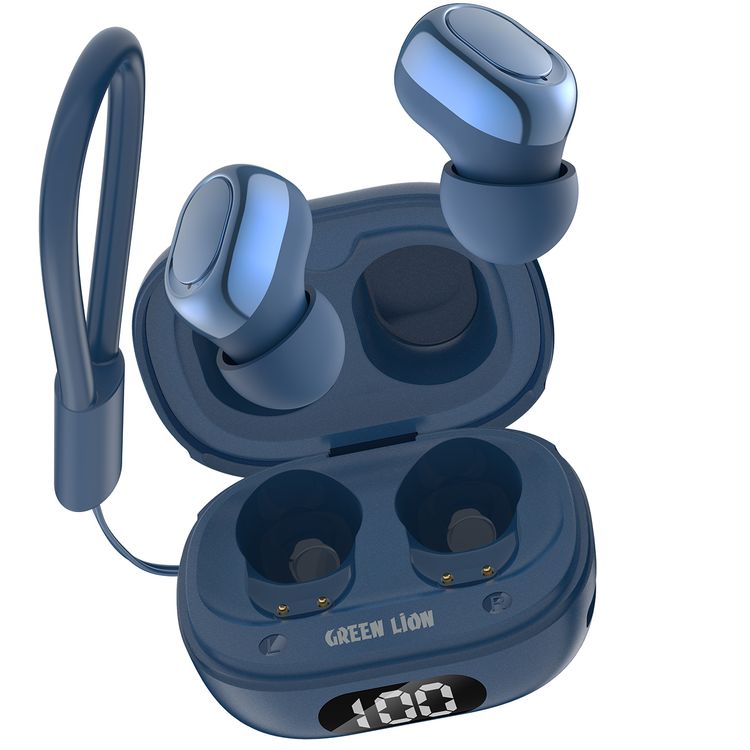 Green Lion Mittersill True Wireless Earbuds with ENC, Up to 6 Hours Playtime, IPX5 Waterproof Resistance Level, Bluetooth Version 5.4, Up to 10m Transmission Range, Type-C Charging Port, Dual-Microphone, Strap Included - Blue
