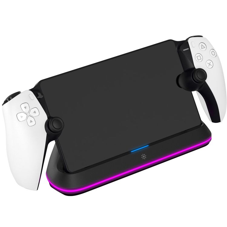 Porodo Gaming PlayStation Portal Charging Dock with RGB Lights, Type-C Connector, 3.5 Hours Charging Time, Built-in Safeguards, Anti-Slip Base, Magnetic Charging - Black