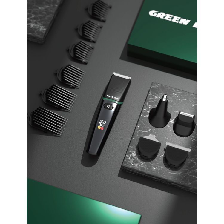 Green Lion 5-in-1 Grooming Kit with 6 Size Combs, 600mAh Lithium Battery, Stainless Steel Material, Type-C Charging Port, 90 Minutes Working Time, 1.5 Hours Charging Time, LED Display - Black