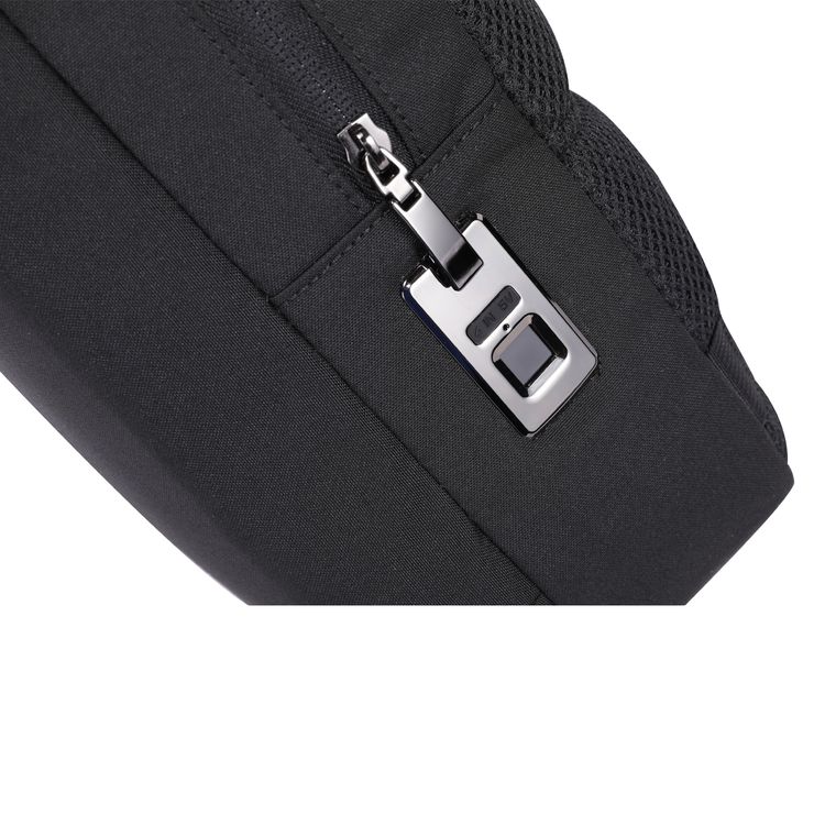 حقيبة بوروودو لايفستايل كروس بودي بسحاب مع قفل بصمة ذكي، ومخرج شحن USB-C بقدرة 20 واط، وزمن مسح بصمة أقل من 0.55 ثانية - أسود / أزرق.
