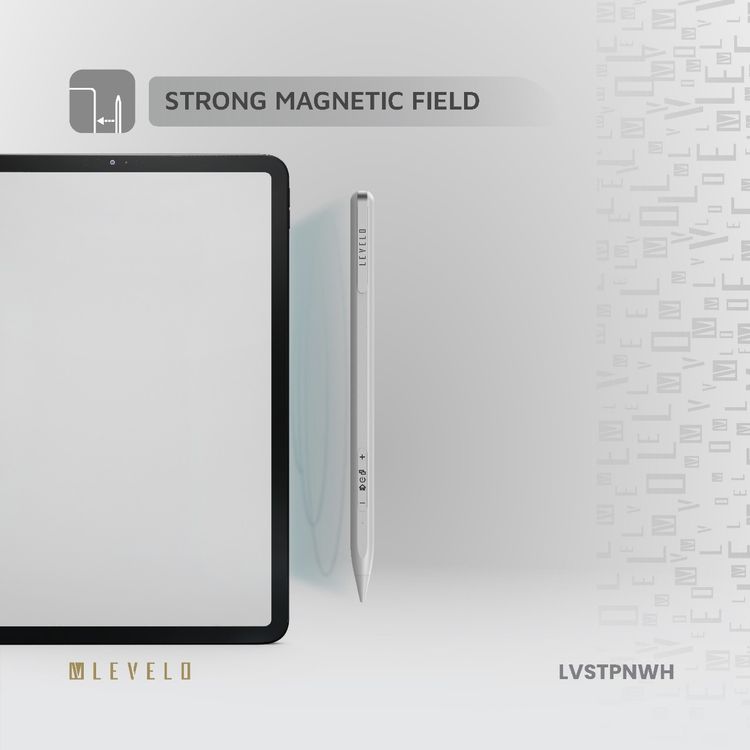 Levelo SkyWrite Versa Stylus Pen for iPad, 130mAh Battery Capacity, Aluminum Alloy & Polyoxymethylene Material, USB-C Charging Interface, <1 Hour Charging Time, 10 Hours Working Time, 6 Months Standby Mode, 2 Extra Tips, Strong Magnetic Field - White
