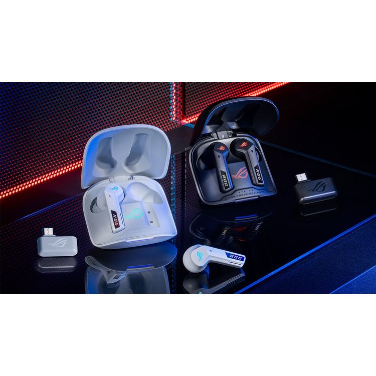 سماعات أذن ASUS ROG Cetra اللاسلكية الحقيقية SpeedNova مع خاصية إلغاء الضوضاء النشطة التكيفية، وبلوتوث ثنائي الوضع واتصال لاسلكي بتردد 2.4 جيجاهرتز، وعمر بطارية يصل إلى 46 ساعة، وميكروفون مدمج متعدد الاتجاهات، وتقنية ROG SpeedNova اللاسلكية، وإضاءة ASUS Aura RGB، ونقاط متعددة هجينة - أسود