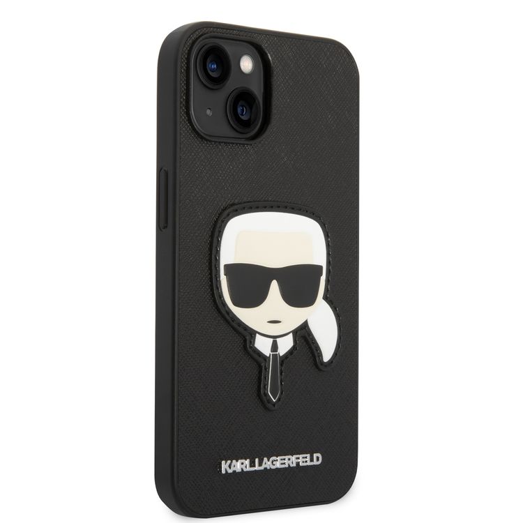 Karl Lagerfeld PU Saffiano Case with Karl Head Patch Ultra-Thin iPhone 14 Plus Compatibility - Black