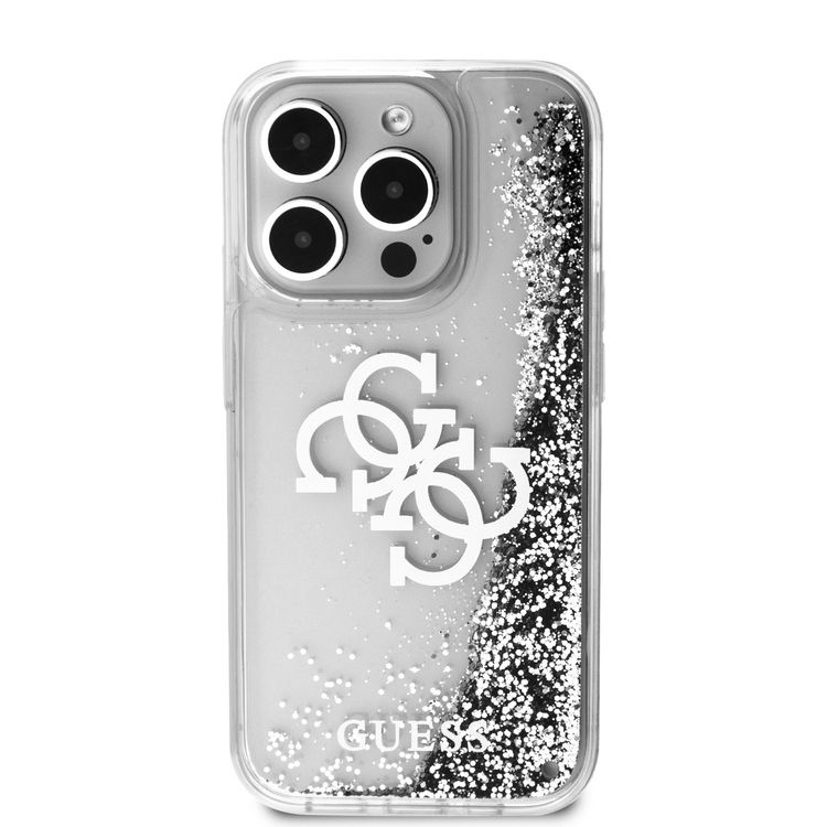 Guess Liquid Glitter Case with 4G Electroplated Logo - Silver - iPhone 15 Pro