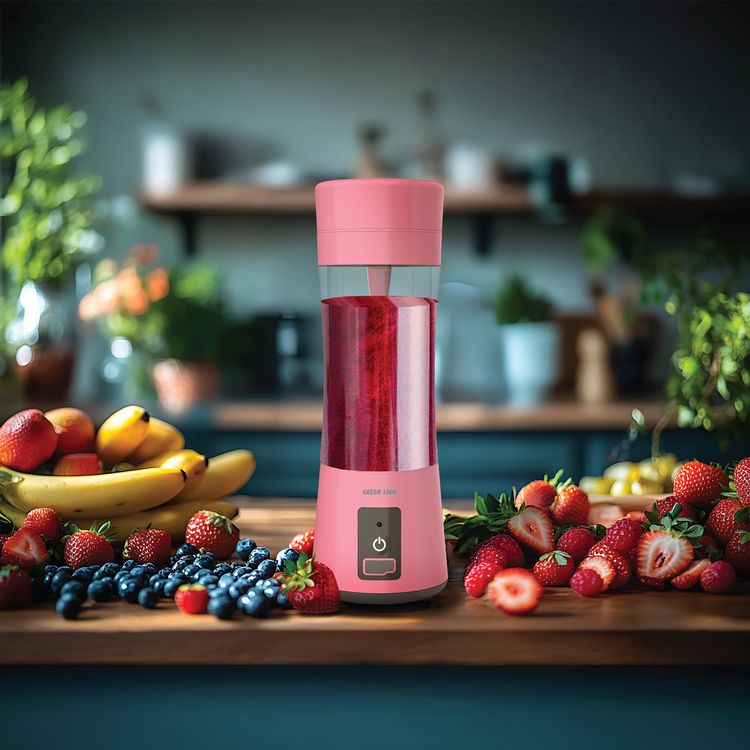 Green Lion Juice Mate Portable Juicer with 380mL Capacity, 6-Blade Design, Up to 15 Blending Cycles, 1200mAh Battery & USB-C Charging Port, LED Indicator, 20 Seconds Single Blend Time, BPA-Free & Food-Grade Material - Pink