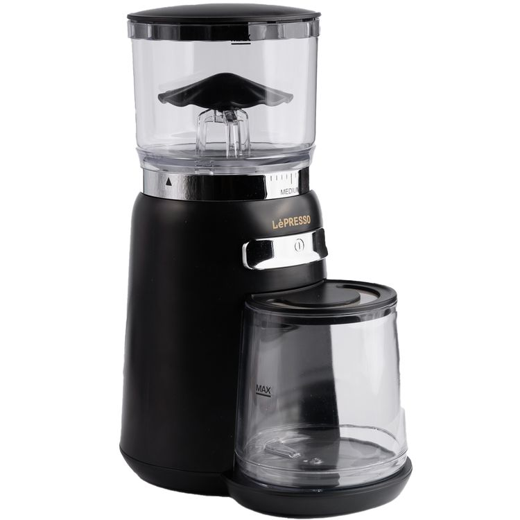 LePresso High Performance Coffee Bean Grinder with User-Friendly Design, 150W Power, Durable ABS Material, 210g Bean Box Capacity, 120g  Powder Cup Capacity - Black
