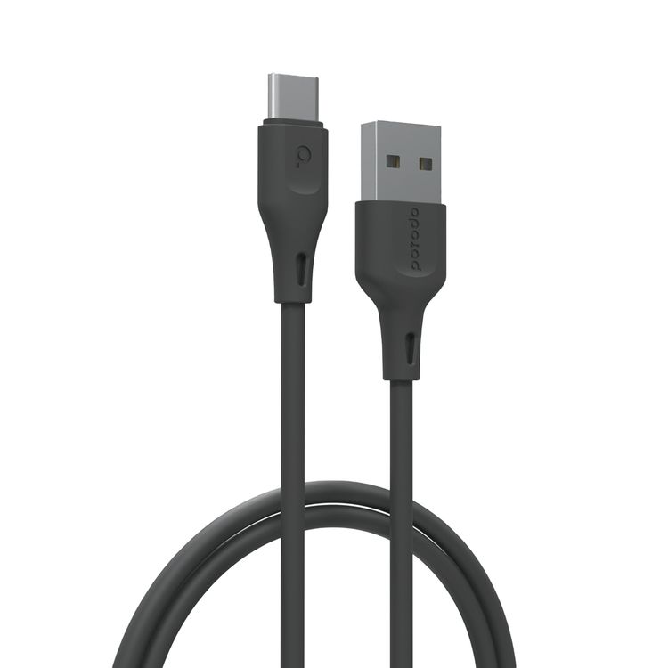 Porodo USB-A to USB-C Cable with 3A Current, 2m Cable Length, TPE & PVC Materials, Fast Charge & Data Sync, More than 5000 Bends Lifespan, Safe & Reliable, Smart Design - Black