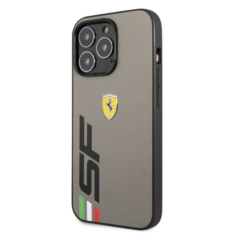 Ferrari Leather Printed Big SF Logo Hard case, Drop protection, Compatible with iPhone 13 Pro Max - Grey
