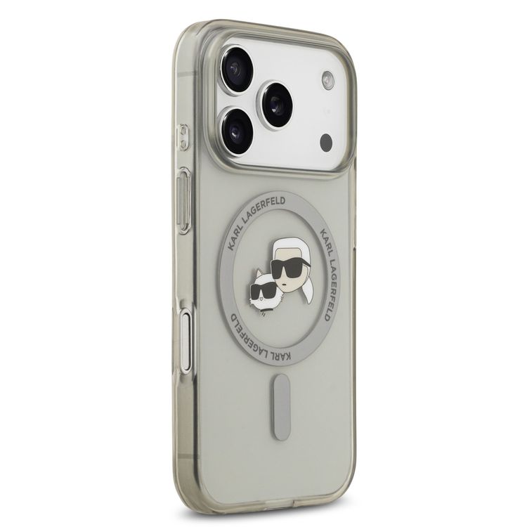 Karl Lagerfeld MagSafe IML Case with Printed Karl & Choupette Heads for iPhone 17 Pro Max, Sustainable Packaging, Drop Protection, Slim Profile, Comfortable Grip, Easy Snap-On, Lightweight Design - Transparent Gray