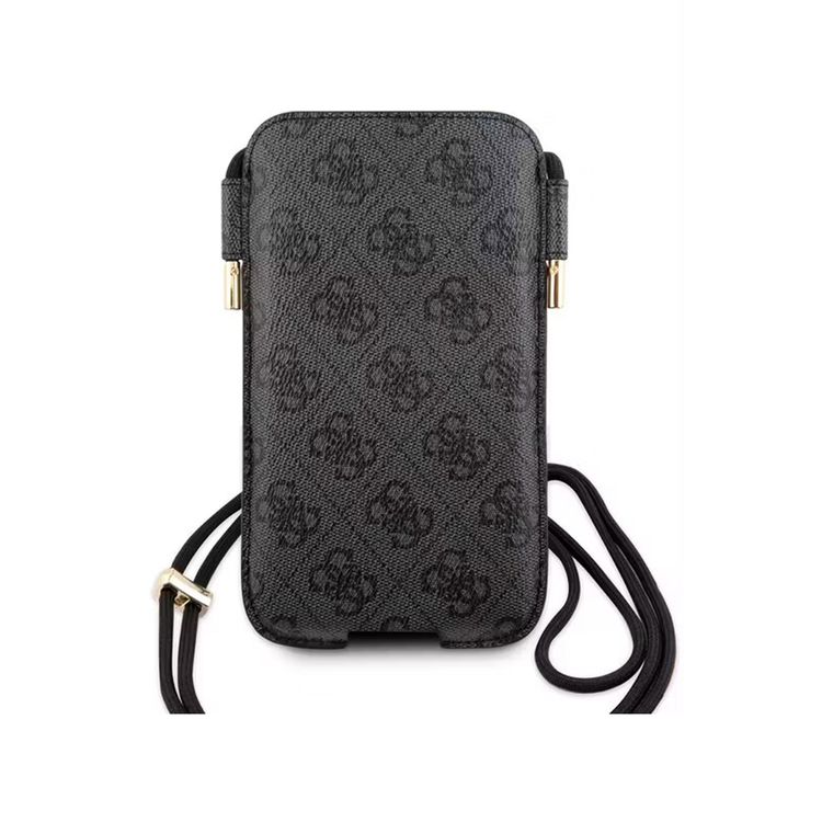 Guess 4G Script Crossbody Phone Pouch for iPhone 12 Pro Max ( 6.7" ) with Adjustable Neck Cord Lanyard Strap, Synthetic Leather Material - Gray