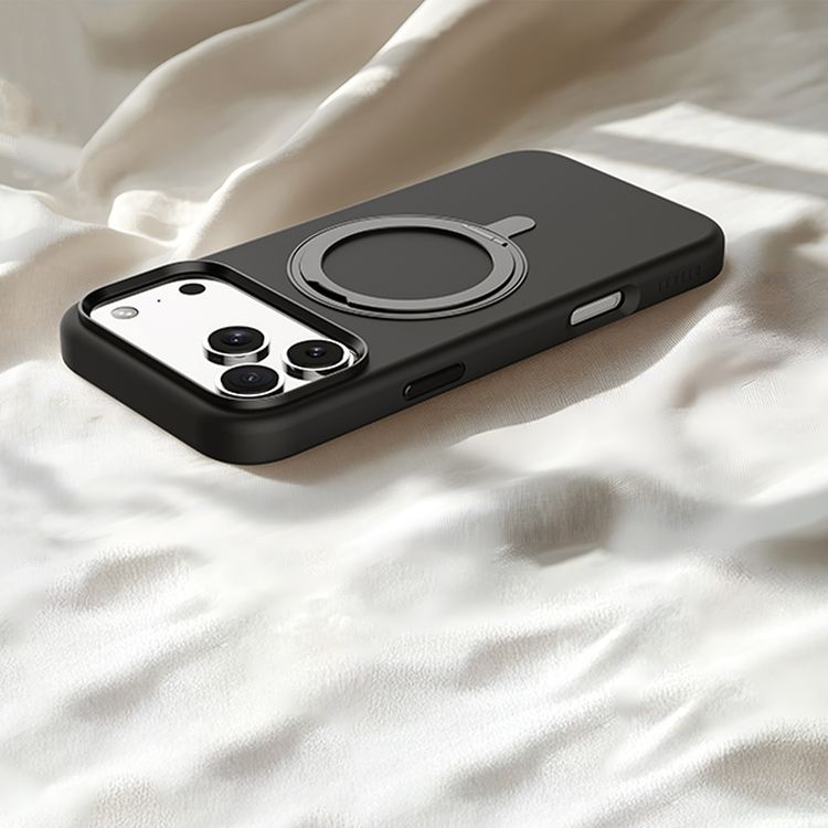 Levelo Iris Pro MagSafe Liquid Silicone Case with Built-in 360° Kickstand for iPhone 17 Pro, Metal Accents, Shock-Resistant Bumper, Aluminum Alloy Frame for Camera & Buttons, Drop-Tested, Strong Magnets, Premium Silicone Grip - Black