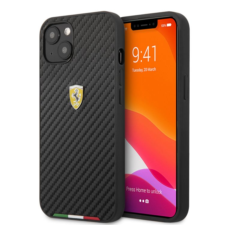 CG MOBILE Ferrari Hard Case PU Smooth & Italian Flag Line Metal Logo Compatible for iPhone 13 (6.1") Anti-Scratch, Easy Access to All Ports